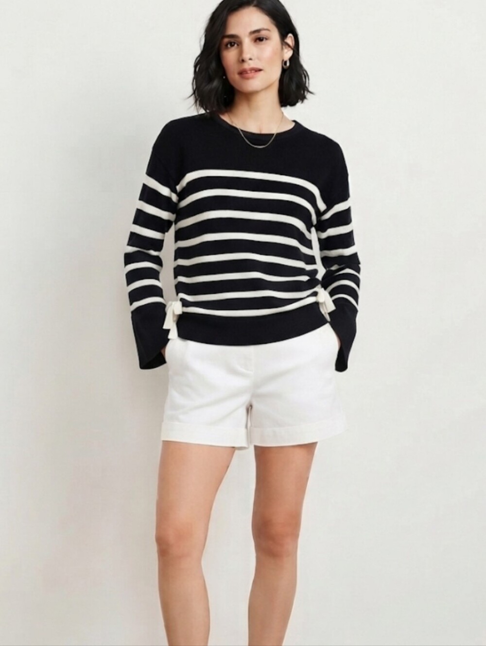 kate spade Black and White Mariner Stripe Pullover With Bows On Sides